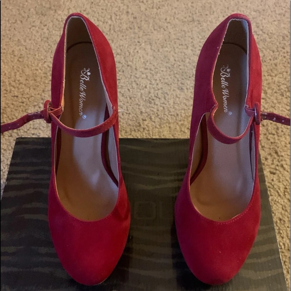 Red velvet heels